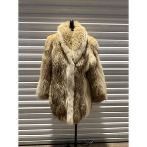 Vintage Tibor Furs Genuine Fur Coat Brown Tan Shawl Collar‎ Mid Length Womens M